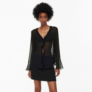 Wilfred aritzia sheer longsleeve black blouse